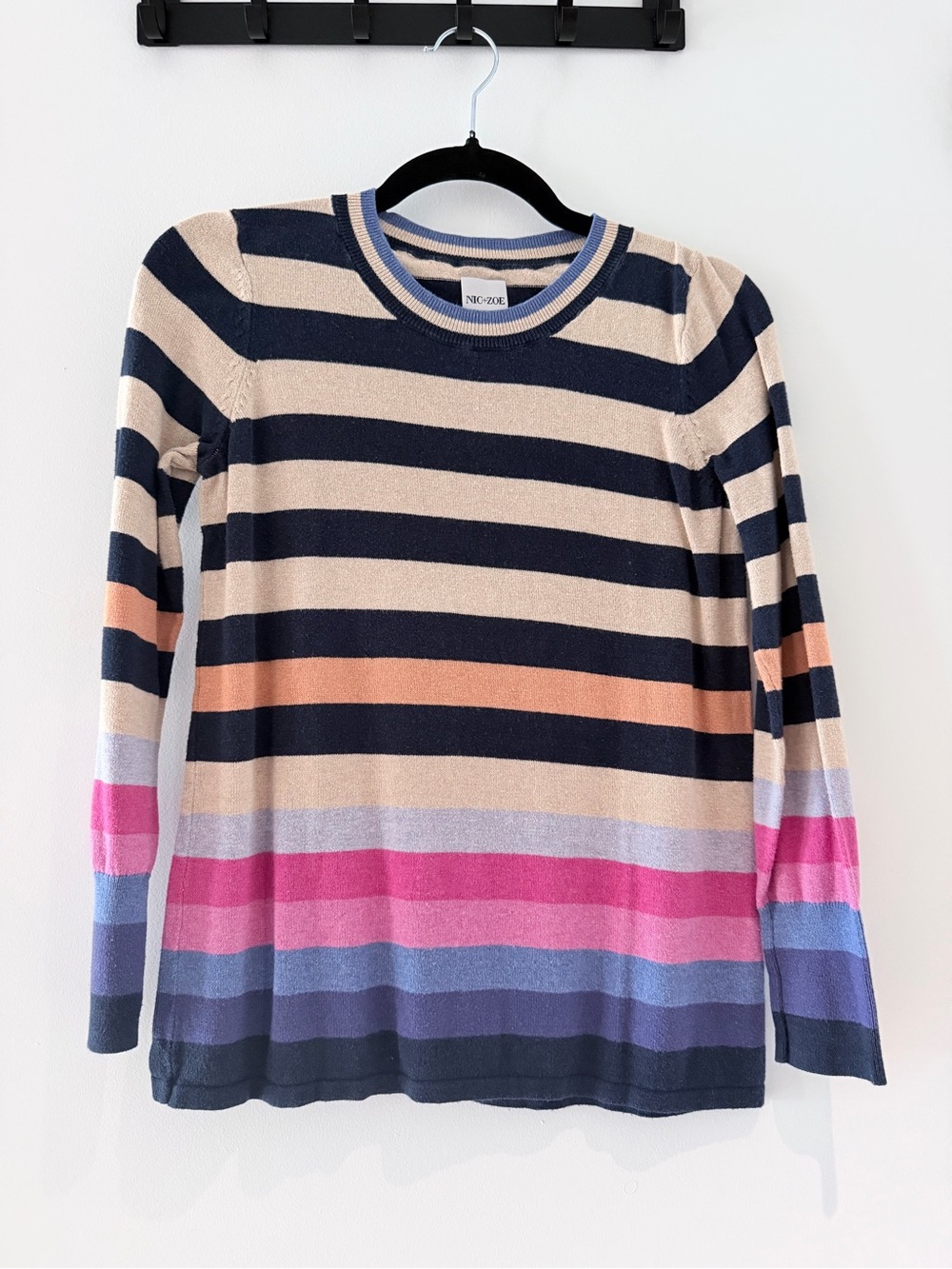 XS NIC + ZOE Multicolor Striped Long-Sleeve Top - Navy & Pink